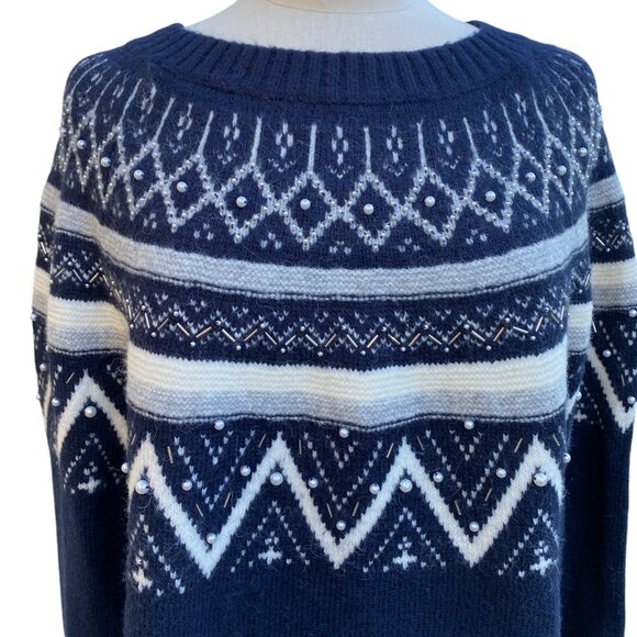 Talbots Wool Blend Fair Isle Sweater Beaded Nordic Old Money Ski Countryside-XL - Picture 2 of 12